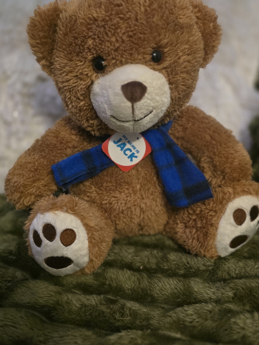 Go! games JACK Teddy Bear Brown Soft Fuzzy 12in Plush Animal Cream Paws Name Tag